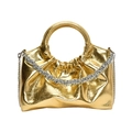 Chic gold metallic PU crossbody bag with pleated texture and silver chain strap details - Gold