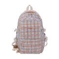 Zaino in velluto a coste a quadri blu e arancio con tasche multiple e orsetto - Blu