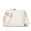 Beige genuine leather crossbody bag with a wide geometric pattern woven shoulder strap - Off-white