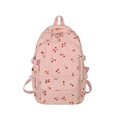 Sac à dos en velours côtelé rose à motifs cerises rouges avec poche et boucles - Cerise Blanche
