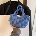 Borsa a secchiello minimalista in corda blu reale tessuta a mano con manici - Blu