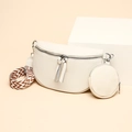 Chic beige pebbled leather chest bag with a mini pouch and bohemian wide strap - Khaki
