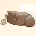 Genuine leather crescent crossbody bag in khaki with a woven strap and small coin purse - Yellow Brown