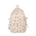 Sac à dos en velours côtelé blanc cassé avec imprimés cerises et boucles de réglage - Cerise Blanche