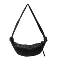 Minimalistische zwarte PU-lederen croissant crossbody tas met groot knoopdetail - Zwart