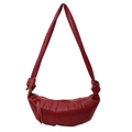 Minimalist dark red PU leather crescent shoulder bag with pleated croissant design - Burgundy