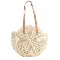 Handgefertigte beige halbrunde Strohtasche mit braunen Ledergriffen und Webstruktur - Off-White Stil 2
