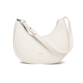Borsa sottobraccio minimalista in pelle bianca motivo litchi con logo argento - Bianco Sporco