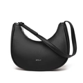 Borsa hobo minimalista in pelle nera con logo argento e tracolla elegante - Nero