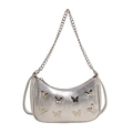 Silberne PU-Leder Hobo-Tasche mit Metall-Schmetterlingen und grober Kettenriemen - Silber