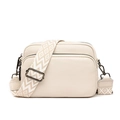 Beige lychee grain leather crossbody bag with geometric woven strap and double zippers - Off White