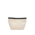 Bolso de mano minimalista de paja tejida beige con elegante ribete de cuero PU negro - Negro
