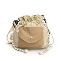 Sac seau minimaliste en tissu oxford beige avec poche avant kaki et cordon tressé - Beige