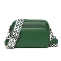 Dark green lychee pattern crossbody bag with geometric canvas wide shoulder strap - Green