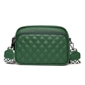 Dark green leather crossbody bag with lychee texture and geometric wide strap - Stitched Green