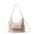 Borsa a tracolla minimalista in pelle PU beige trapuntata con chiusura a scatto argentata - Rosa