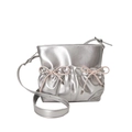 Silberne Metallic PU Umhängetasche mit rosa Schleifen und modischem Raffung-Design - Silber