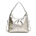 Borsa a spalla in pelle PU argento con farfalle metalliche 3D e design a mezzaluna - Argento