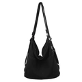 Minimalist black denim shoulder bag with adjustable straps and large capacity for women - Black