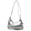 Metalen zilveren Y2K bucket bag met decoratieve gespen en verstelbare schouderriem - Zilver