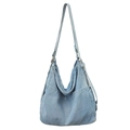 Light blue denim hobo bag with adjustable shoulder straps and a washed texture finish - Light Blue