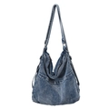Minimalist blue denim tote bag with vintage washed texture and adjustable shoulder strap - Vintage Blue