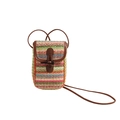 Sac bandoulière coloré en paille tissée pour téléphone avec garniture en cuir marron - Arc-en-ciel