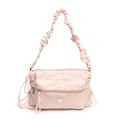 Bolso bandolera de nailon rosa con correa de volantes y adorno de oso plata - Rosa Miel