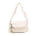 Bolso bandolera chic de nailon crema con correa fruncida y logo de oso para mujer - Blanco lechoso