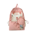 Sac à dos femme en nylon rose et beige avec poche zippée et petite pochette ronde - Rose