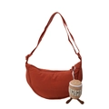 Orange crescent canvas crossbody bag with cute coffee cup plush charm for women - With Charm / Orange
