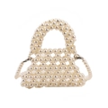 Elegante borsa a tracolla in perle sintetiche bianche con manico e tracolla rimovibile - Bianco