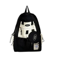 Sac à dos chic en nylon noir et blanc avec pochette ronde et détails d'étoiles - Noir