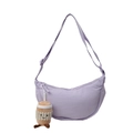 Lavender crescent nylon crossbody bag with adjustable strap and plush charm for women - With Charm / Purple