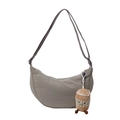 Minimalist grey crescent nylon crossbody bag with adjustable strap and plush charm - With Charm / Gray