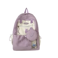 Chic two-tone nylon backpack in light purple and off-white with a small round pendant bag - Purple