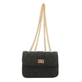 Schwarze gesteppte Denim-Schultertasche mit goldener Kette und Metal-Drehverschluss - Schwarz