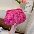 Mini sac coquillage en paille rose vif avec bandoulière chaîne dorée pour femme - Grand / Rose rouge