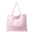 Sac cabas en toile à rayures roses et blanches avec étiquette 'my wonderful life' et anse - Rose