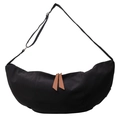 Borsa a tracolla nera a mezzaluna in nylon con tiranti della cerniera in pelle marrone - Nero
