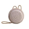 Piccola borsa rotonda a tracolla con perle bianche e cinturino in corda intrecciata - Cachi