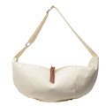 Borsa a tracolla a mezzaluna in tela beige con tracolla regolabile e cerniera in pelle - Bianco Sporco