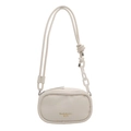 Borsa a tracolla minimalista in pelle PU bianco crema con catena in resina e logo dorato - Bianco