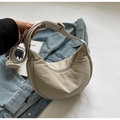 Minimalist beige crescent crossbody bag in nylon fabric with adjustable wide strap - No Pendant / Gray