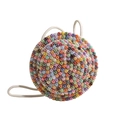 Mini borsa rotonda a tracolla con perle finte colorate e manici in corda di cotone bianco - Colorato