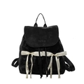 Zaino minimalista in velluto nero con fiocchi di nastro crema e logo Nika - Nero