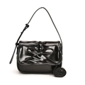 Bolso bandolera minimalista en charol negro con lazo y correas de doble estilo - Negro