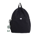 Mochila minimalista de nailon negro con bolsillo de cordón y llavero de peluche verde - Negro