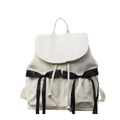 Zaino minimalista in pelle PU beige con fiocchi di raso nero e ricamo Nilka in evidenza - Bianco Sporco