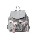 Zaino in velluto grigio con fiocchi in seta rosa e ricamo Nilka sulla patta frontale - Argento